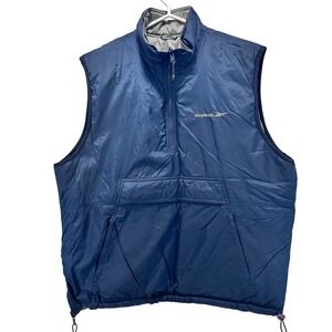 Reebok‎ Reversible Puffer Vest Blue Grey Quilted Half Zip LG